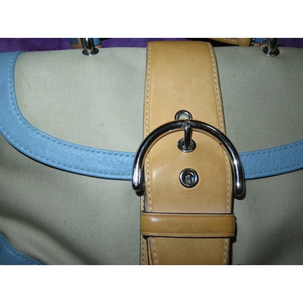 Coach 2004 Daisy Flap Hampton Cream Sateen & Blue and Tan Vachetta Leather